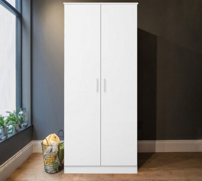 Reflect 2 Door Plain Wardrobe - White Gloss & Matt White - Hanging Rails & Shelves - H: 180Cm X W: 76Cm - Modern Sleek Design - image 1
