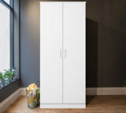 Reflect 2 Door Plain Wardrobe - White Gloss & Matt White - Hanging Rails & Shelves - H: 180Cm X W: 76Cm - Modern Sleek Design - thumbnail 1
