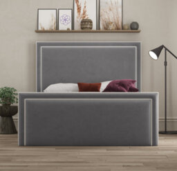 Ds Living Verona Pipping Upholstered Plush Grey Bed - thumbnail 2