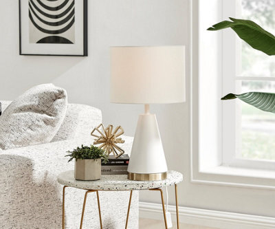 Furniturebox Zoe White Conical Table Lamp With Gold Chrome Base And White Fabric Light Shade Including A Rated Energy Efficient Led Bulb - image 1