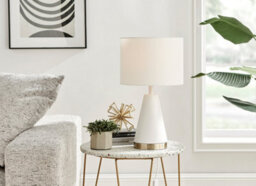 Furniturebox Zoe White Conical Table Lamp With Gold Chrome Base And White Fabric Light Shade Including A Rated Energy Efficient Led Bulb - thumbnail 2