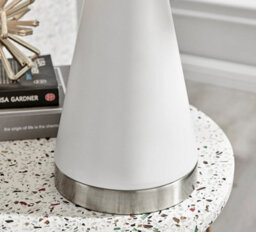 Furniturebox Zoe White Conical Table Lamp With Gold Chrome Base And White Fabric Light Shade Including A Rated Energy Efficient Led Bulb - thumbnail 4