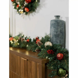 Xample 9Ft Pre-Lit Christmas Artificial Garland With 90 Warm White Twinkling Led Lights, Red Shatter-Resistant Ornaments, Pinecones - thumbnail 3