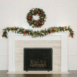 Xample 9Ft Pre-Lit Christmas Artificial Garland With 90 Warm White Twinkling Led Lights, Red Shatter-Resistant Ornaments, Pinecones - thumbnail 2