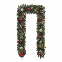 Xample 9Ft Pre-Lit Christmas Artificial Garland With 90 Warm White Twinkling Led Lights, Red Shatter-Resistant Ornaments, Pinecones - thumbnail 1
