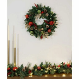 Xample 9Ft Pre-Lit Christmas Artificial Garland With 90 Warm White Twinkling Led Lights, Red Shatter-Resistant Ornaments, Pinecones - thumbnail 4