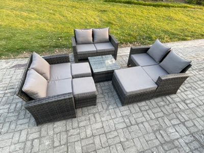 Fimous Outdoor Lounge Sofa Set Wicker Pe Rattan Garden Furniture Set With Square Coffee Table Double Seat Sofa For Balcony - image 1