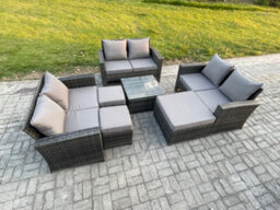 Fimous Outdoor Lounge Sofa Set Wicker Pe Rattan Garden Furniture Set With Square Coffee Table Double Seat Sofa For Balcony - thumbnail 1