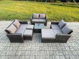 Fimous Outdoor Lounge Sofa Set Wicker Pe Rattan Garden Furniture Set With Square Coffee Table Double Seat Sofa For Balcony - thumbnail 2
