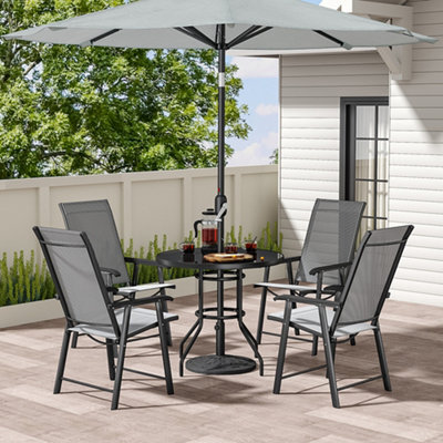 Living And Home Set Of 5 Black Garden Ripple Glass Round Umbrella Table And Folding Chairs Set 80 Cm - image 1