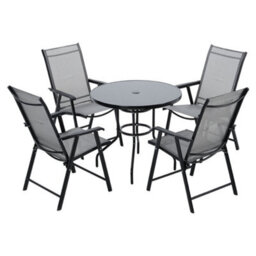 Living And Home Set Of 5 Black Garden Ripple Glass Round Umbrella Table And Folding Chairs Set 80 Cm - thumbnail 4