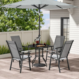 Living And Home Set Of 5 Black Garden Ripple Glass Round Umbrella Table And Folding Chairs Set 80 Cm - thumbnail 1
