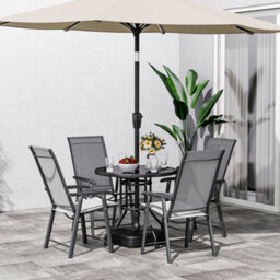 Living And Home Set Of 5 Black Garden Ripple Glass Round Umbrella Table And Folding Chairs Set 80 Cm - thumbnail 3