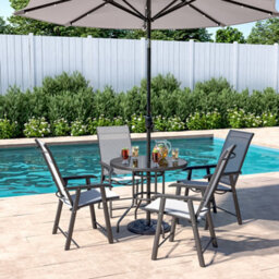 Living And Home Set Of 5 Black Garden Ripple Glass Round Umbrella Table And Folding Chairs Set 80 Cm - thumbnail 2