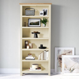 Farro Cream 6 Tier Large Bookcase - Painted With Oak Top - By Roseland Furniture - thumbnail 2