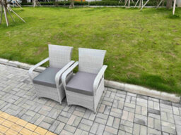 Fimous Light Grey Rattan Outdoor Garden Furniture Set Rectangular Table And 4 Chairs Set With Seat Cushion - thumbnail 3