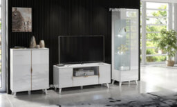Furneo High Gloss & Matt White Living Room Set Tv Stand Display Cabinet Sideboard Azzurro 8/12/14 White Led Lights - thumbnail 1