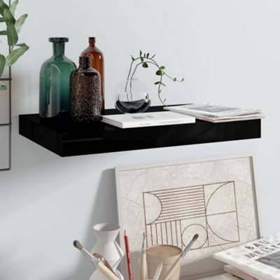 Berkfield Floating Wall Shelf High Gloss Black 40X23X3.8 Cm Mdf - image 1
