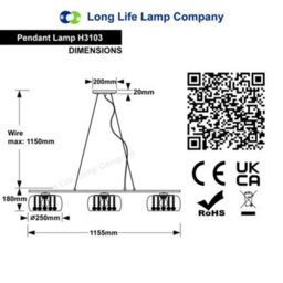 Long Life Lamps Company Modern Ceiling Crystal Droplet Pendant Light Triple Smoked Grey Glass H3103 - thumbnail 2