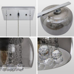 Long Life Lamps Company Modern Ceiling Crystal Droplet Pendant Light Triple Smoked Grey Glass H3103 - thumbnail 5