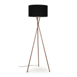 Valuelights Camden Copper Tripod Floor Lamp With Black Drum Shade And Bulb