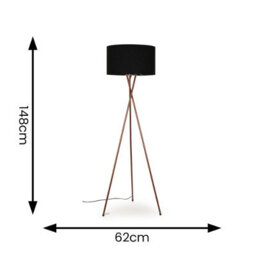 Valuelights Camden Copper Tripod Floor Lamp With Black Drum Shade And Bulb - thumbnail 6
