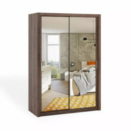 Bono Sz150 Wardrobe With Sliding Doors Mirrors Hanging Rail Shelves Modern Bedroom Storage Monastery Oak - thumbnail 2