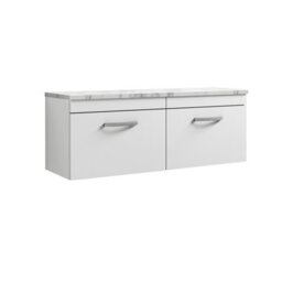 Nuie Athena Wall Hung Vanity Unit With 2 Soft-Close Drawers & Carrera Marble Laminate Top