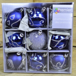 Samuel Alexander Set Of 9 Shatterproof Deluxe Glitter Christmas Tree Baubles In Midnight Blue - thumbnail 2