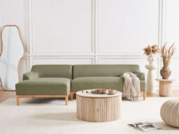 Beliani Corner Sofa 3 Seater Sosjo Fabric Olive Green Right Hand - thumbnail 2