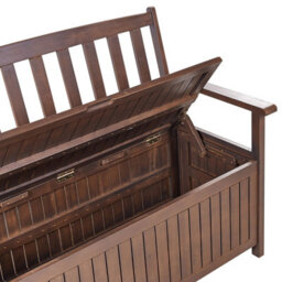 Beliani Garden Bench With Cushion Sovana 120 Cm With Storage Acacia Wood Light Grey - thumbnail 9