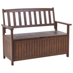 Beliani Garden Bench With Cushion Sovana 120 Cm With Storage Acacia Wood Light Grey - thumbnail 5