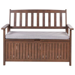 Beliani Garden Bench With Cushion Sovana 120 Cm With Storage Acacia Wood Light Grey - thumbnail 1