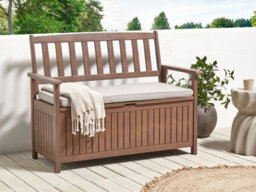 Beliani Garden Bench With Cushion Sovana 120 Cm With Storage Acacia Wood Light Grey - thumbnail 2