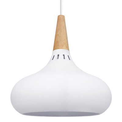Long Life Lamps Company Metal Vintage White Ceiling Pendant Light Wood Fitting M0106 - image 1