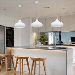 Long Life Lamps Company Metal Vintage White Ceiling Pendant Light Wood Fitting M0106 - thumbnail 6