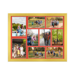 AK Frames 20X16 Gold Modern Multi Photo Frame With Poppy Red Mount - Holds 9 Apertures (2X) 7X5, (7X) 6X4 Photos