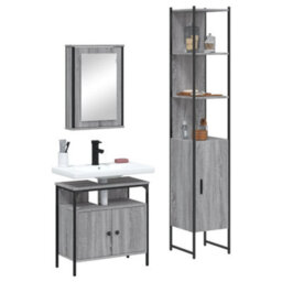 Berkfield 3 Piece Bathroom Furniture Set Grey Sonoma Engineered Wood - thumbnail 1