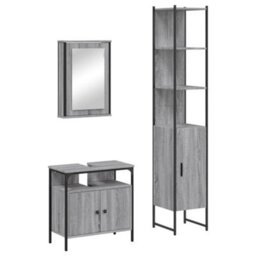 Berkfield 3 Piece Bathroom Furniture Set Grey Sonoma Engineered Wood - thumbnail 2