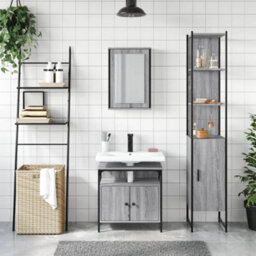 Berkfield 3 Piece Bathroom Furniture Set Grey Sonoma Engineered Wood - thumbnail 3