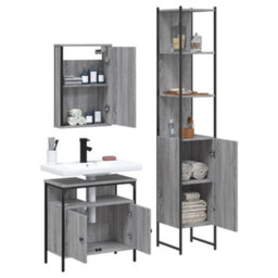 Berkfield 3 Piece Bathroom Furniture Set Grey Sonoma Engineered Wood - thumbnail 4