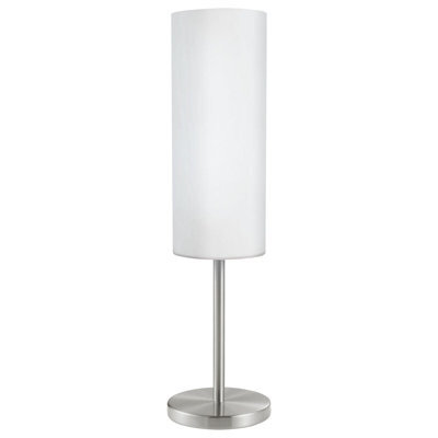 Satin Nickel Table Lamp With White Glass Shade - E27 Bulb Compatible - image 1