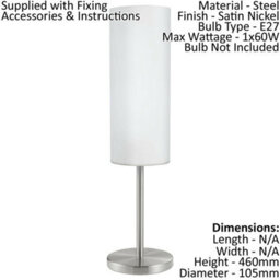 Satin Nickel Table Lamp With White Glass Shade - E27 Bulb Compatible - thumbnail 2