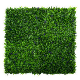 GreenBrokers Artificial Green Wall Hedge With Leaf Foliage And Purple Flowers (Pack Of 4) -Uv Stable Vertical Garden - thumbnail 1