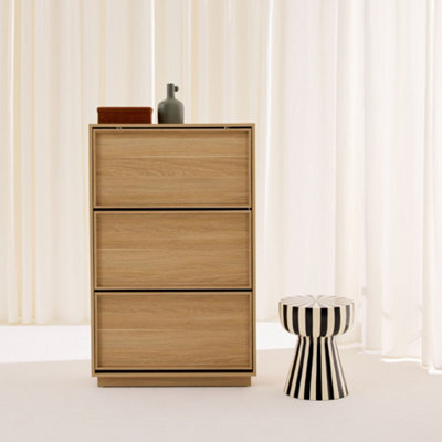 Sweeek - Shoe Cabinet With 3 Flip Drawers Wood Decor Natural 75X26X120 Cm - Kuba - image 1