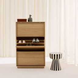 Sweeek - Shoe Cabinet With 3 Flip Drawers Wood Decor Natural 75X26X120 Cm - Kuba - thumbnail 4