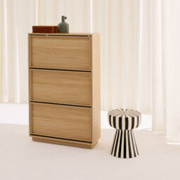 Sweeek - Shoe Cabinet With 3 Flip Drawers Wood Decor Natural 75X26X120 Cm - Kuba - thumbnail 6