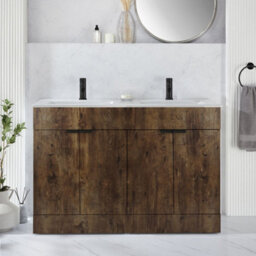 Homestylestore 1210mm Dark Oak Floorstanding Bathroom Vanity Unit Double Basin And Black Finger Pull Handle - thumbnail 2