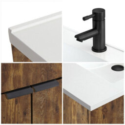 Homestylestore 1210mm Dark Oak Floorstanding Bathroom Vanity Unit Double Basin And Black Finger Pull Handle - thumbnail 3