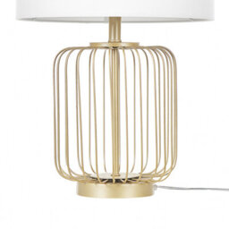 Beliani Gold Cage Table Lamp With White Cotton Shade For Bedroom And Living Room - Compact Modern Desk And Bedside Lamp - thumbnail 5